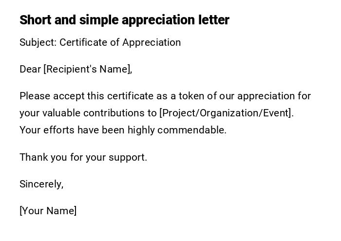 Short and simple appreciation letter