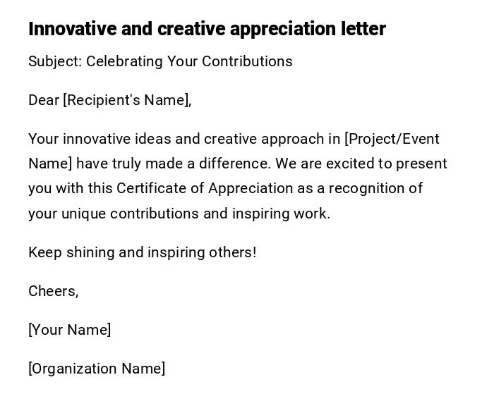 Innovative and creative appreciation letter