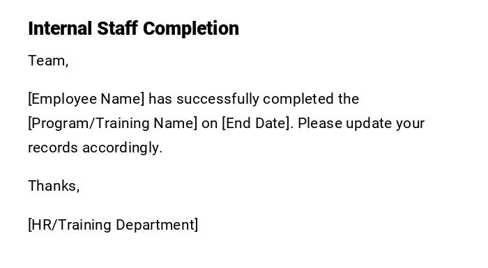 Internal Staff Completion Internal Staff Completion