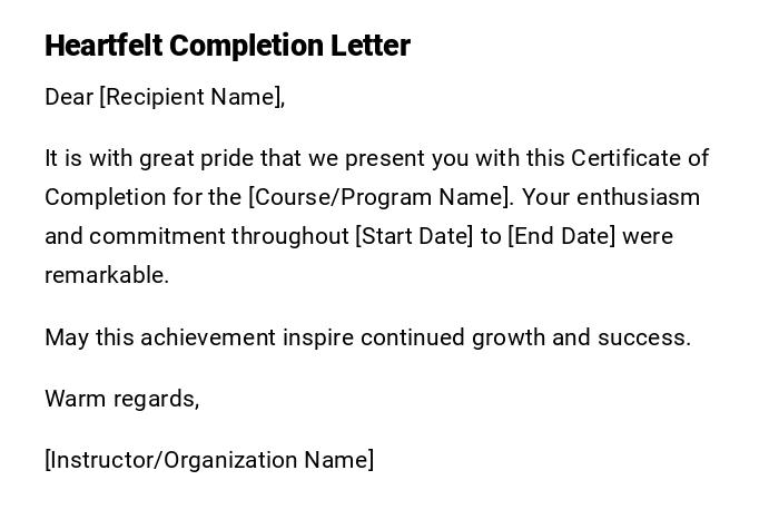 Heartfelt Completion Letter Heartfelt Completion Letter