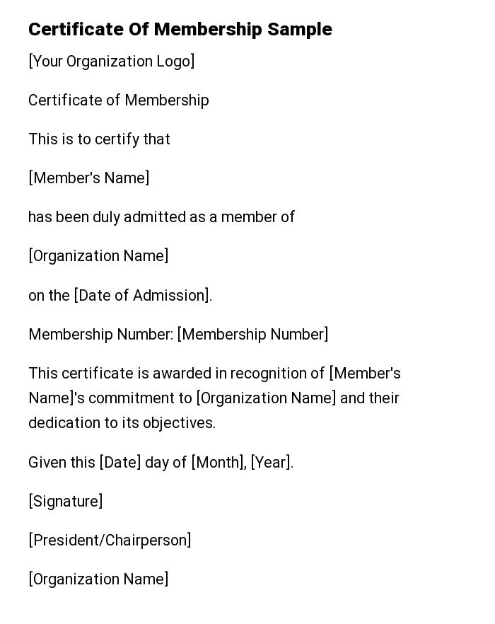 Certificate Of Membership Sample