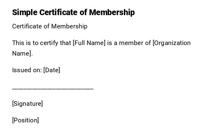 Simple Certificate of Membership Simple Certificate of Membership