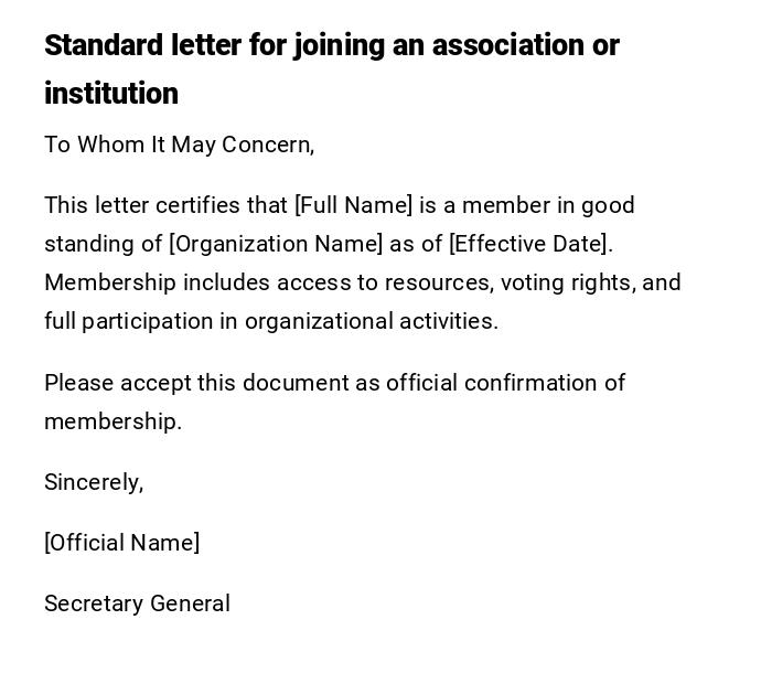 Standard letter for joining an association or institution Standard letter for joining an association or institution