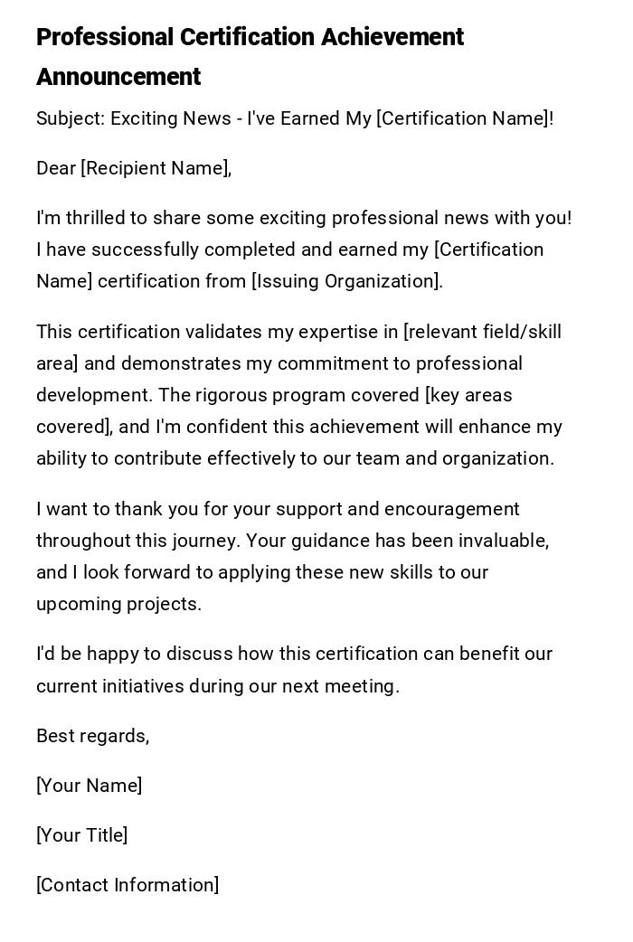 Professional Certification Achievement Announcement Professional Certification Achievement Announcement