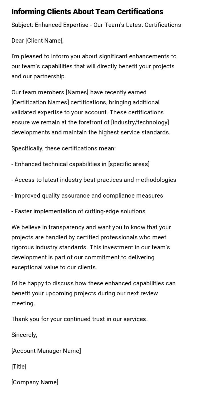 Informing Clients About Team Certifications Informing Clients About Team Certifications