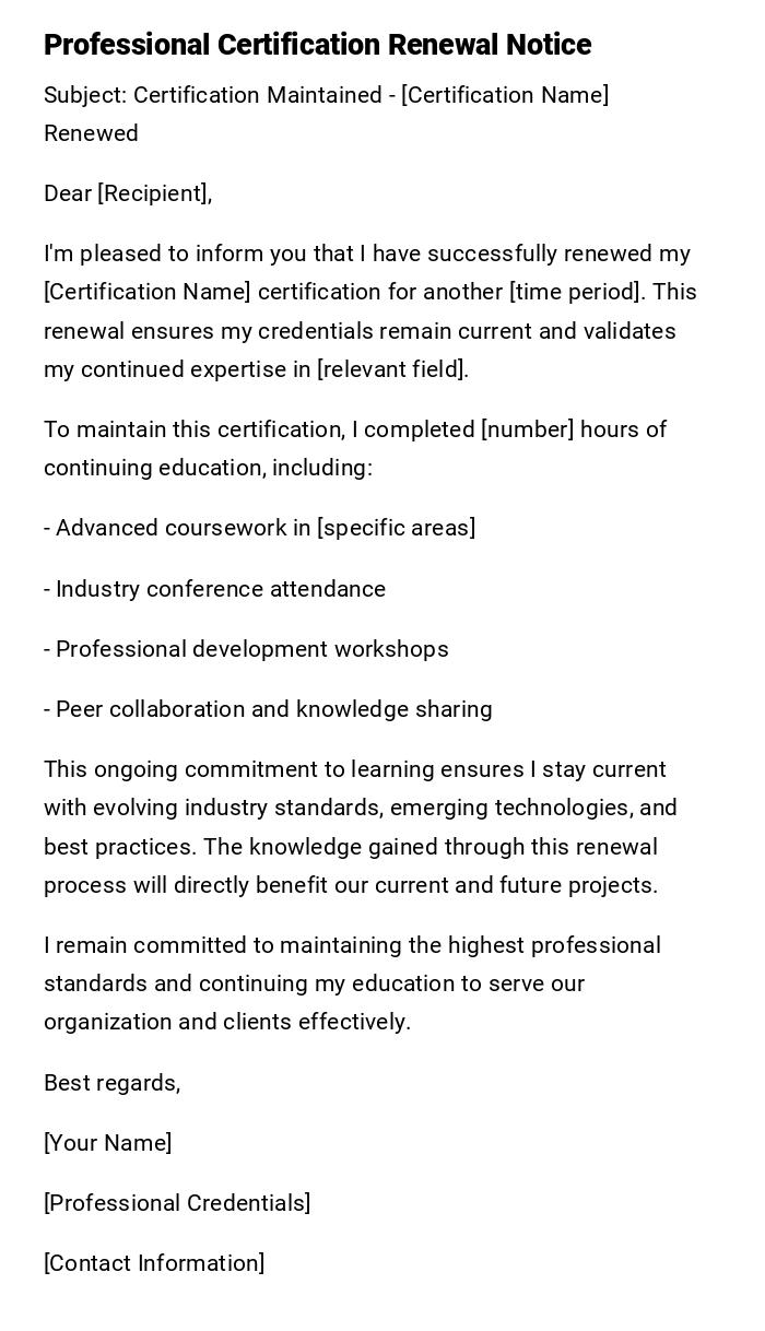 Professional Certification Renewal Notice Professional Certification Renewal Notice