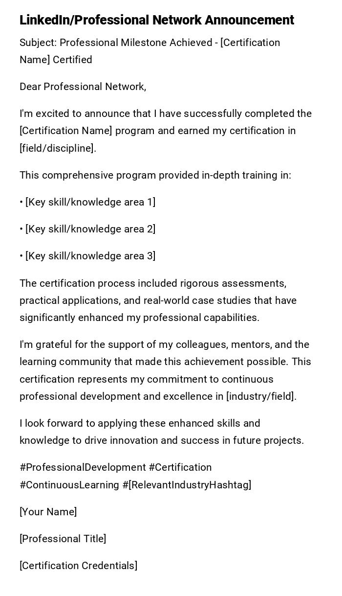 LinkedIn/Professional Network Announcement LinkedIn/Professional Network Announcement