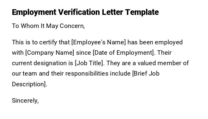 Employment Verification Letter Template