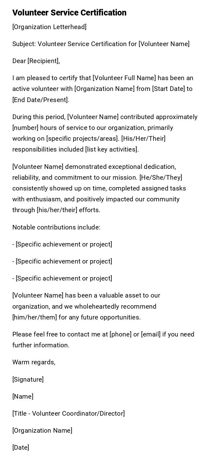 Volunteer Service Certification