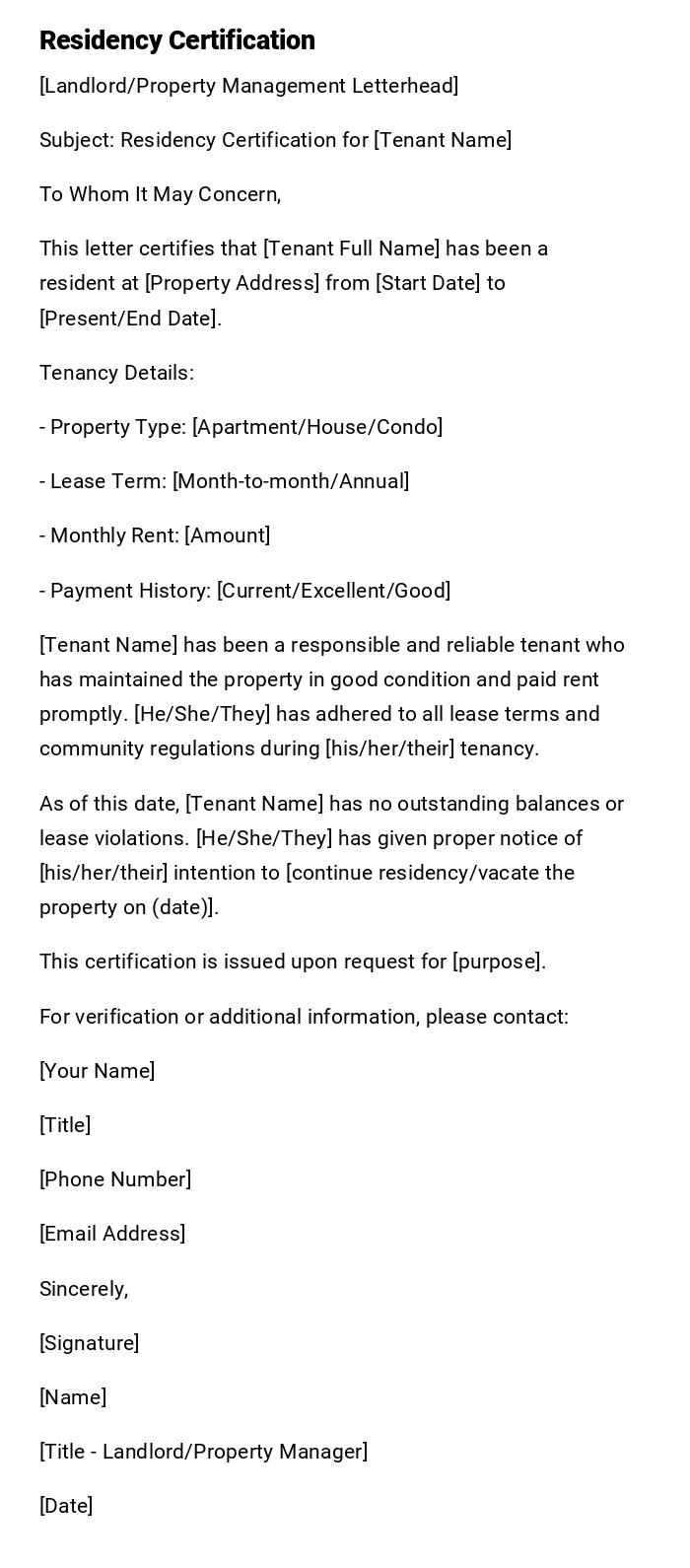 Residency Certification
