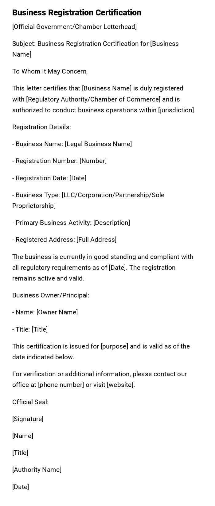 Business Registration Certification