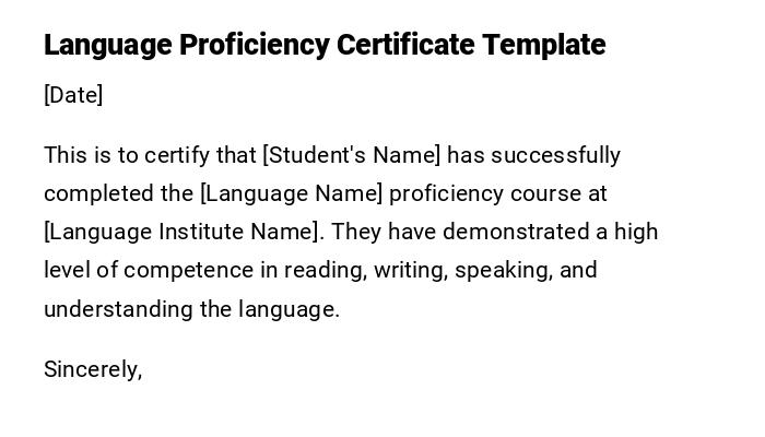 Language Proficiency Certificate Template