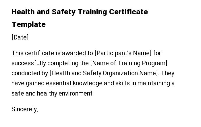 Health and Safety Training Certificate Template