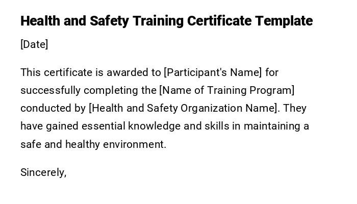 Health and Safety Training Certificate Template