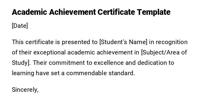 Academic Achievement Certificate Template