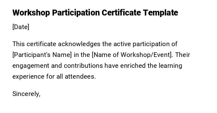 Workshop Participation Certificate Template