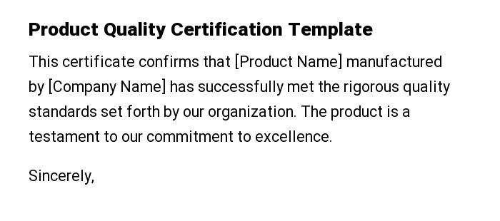 Product Quality Certification Template