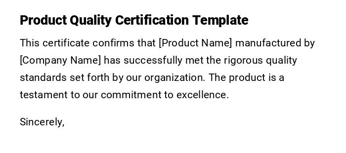 Product Quality Certification Template