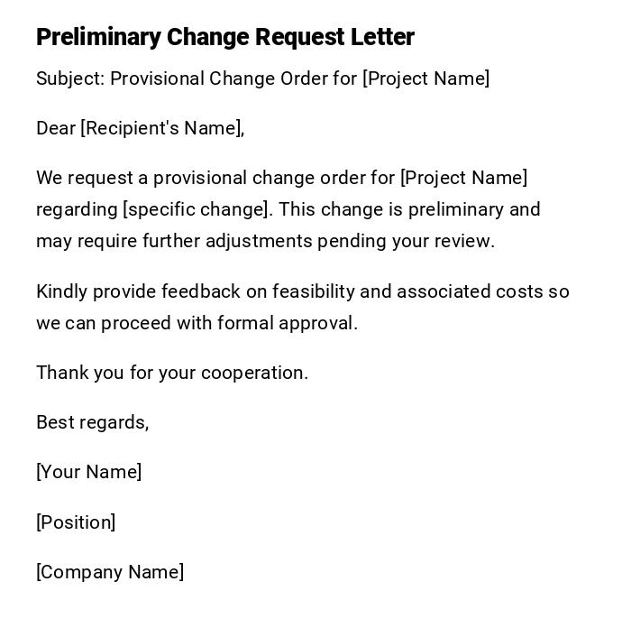 Preliminary Change Request Letter