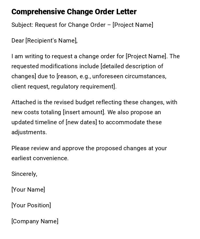 Comprehensive Change Order Letter
