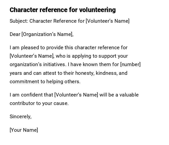 Character reference for volunteering Character reference for volunteering