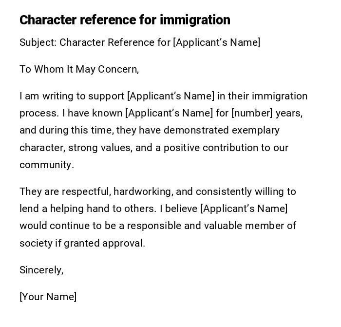 Character reference for immigration Character reference for immigration