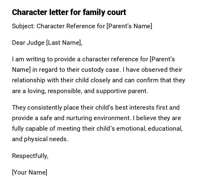 Character letter for family court Character letter for family court