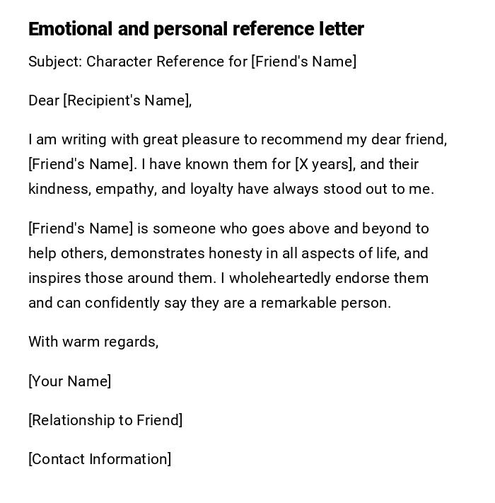 Emotional and personal reference letter Emotional and personal reference letter