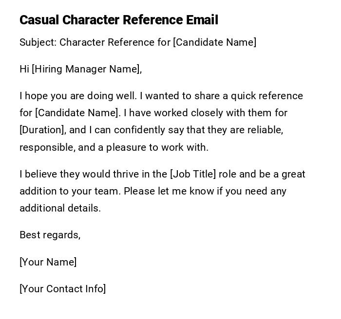 Casual Character Reference Email Casual Character Reference Email