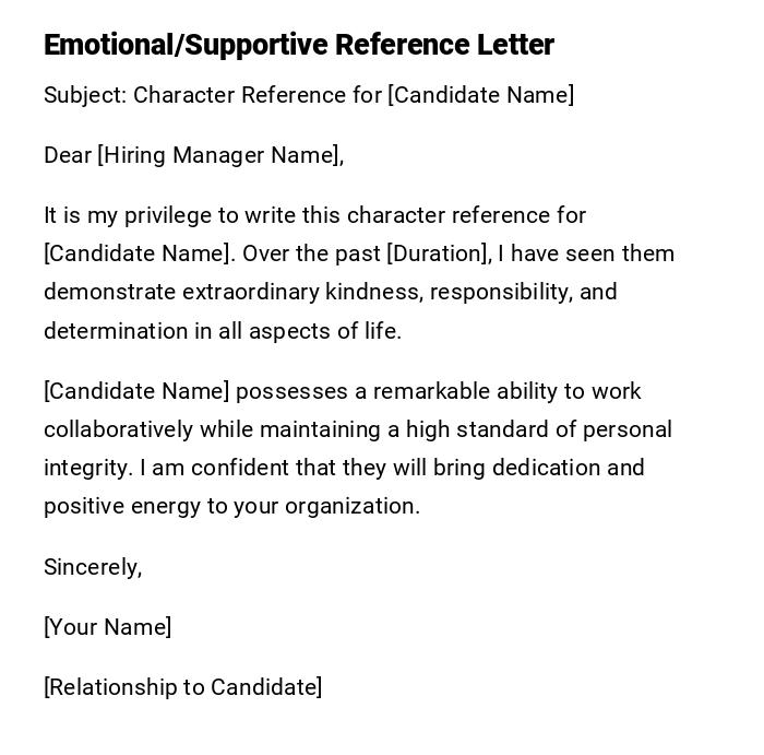 Emotional/Supportive Reference Letter Emotional/Supportive Reference Letter
