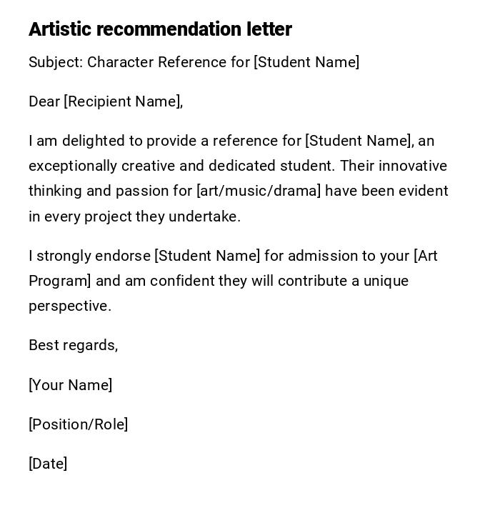 Artistic recommendation letter Artistic recommendation letter