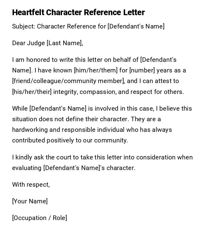 Heartfelt Character Reference Letter Heartfelt Character Reference Letter