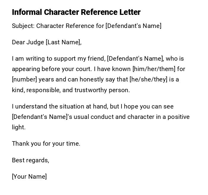 Informal Character Reference Letter Informal Character Reference Letter