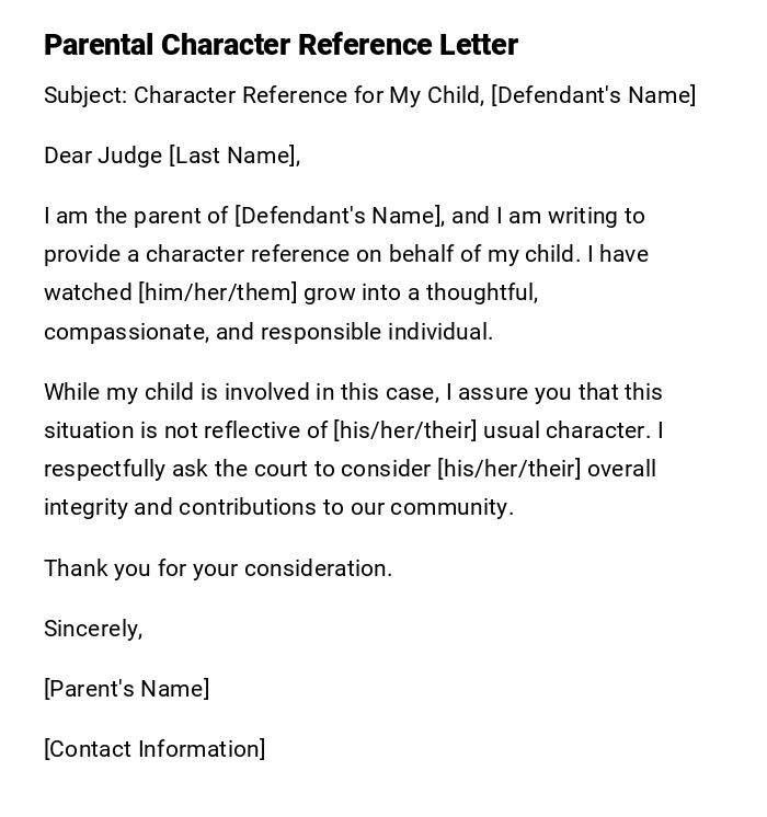 Parental Character Reference Letter Parental Character Reference Letter