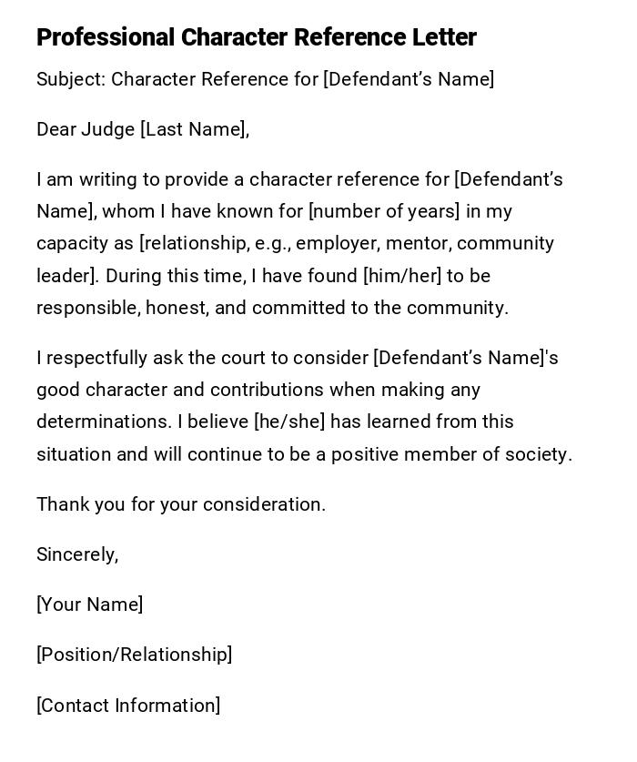 Professional Character Reference Letter Professional Character Reference Letter