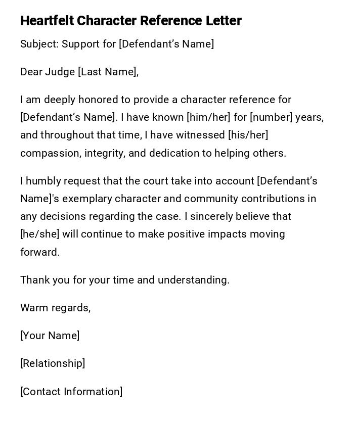 Heartfelt Character Reference Letter Heartfelt Character Reference Letter