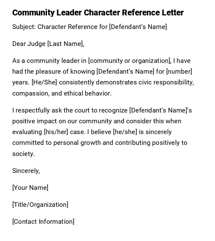 Community Leader Character Reference Letter Community Leader Character Reference Letter