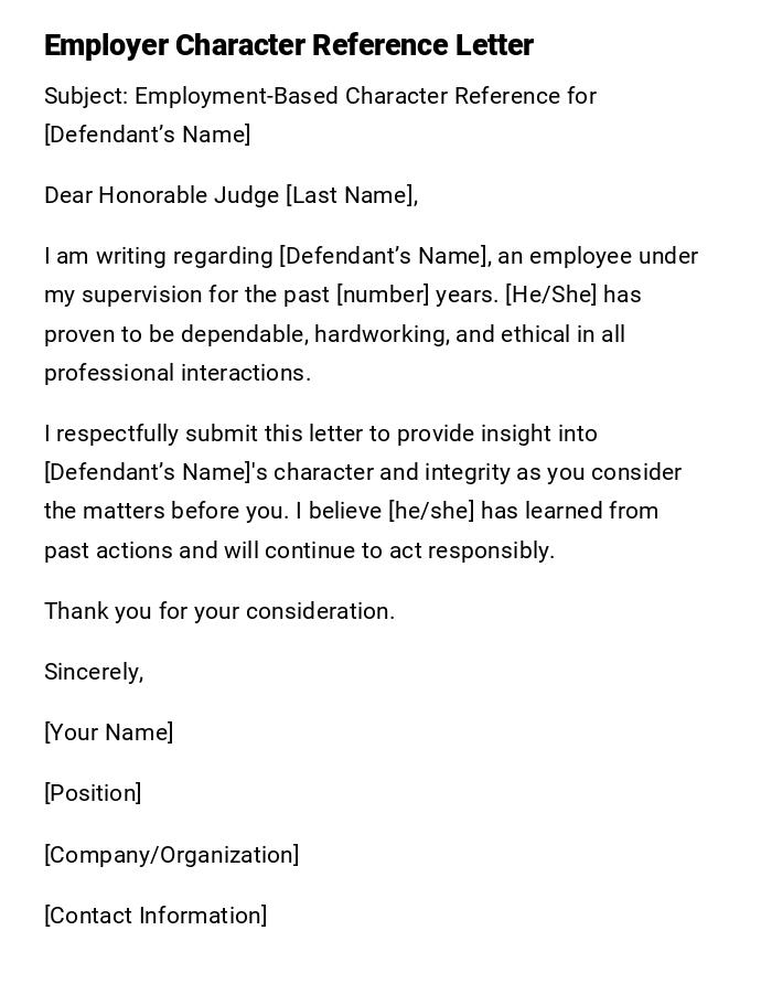 Employer Character Reference Letter Employer Character Reference Letter