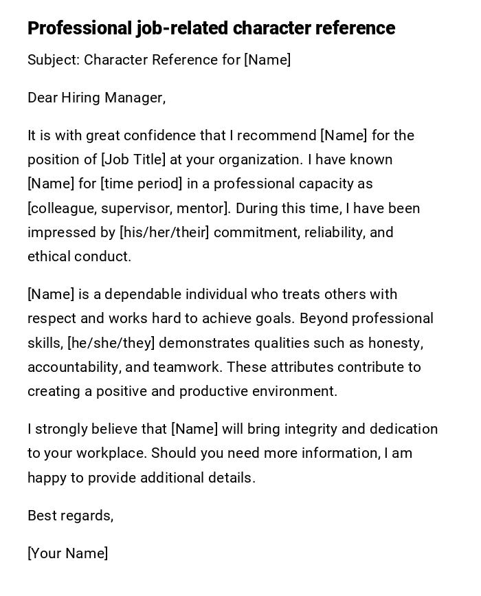 Professional job-related character reference Professional job-related character reference