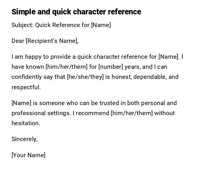 Simple and quick character reference Simple and quick character reference