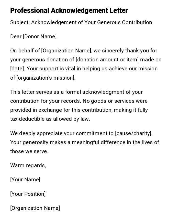 Professional Acknowledgement Letter Professional Acknowledgement Letter