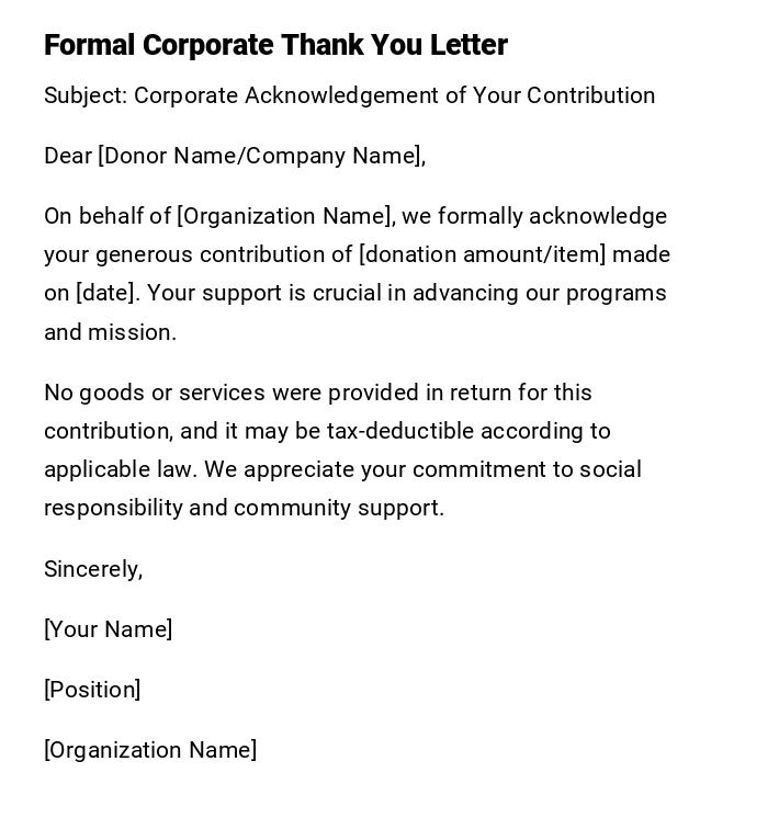 Formal Corporate Thank You Letter Formal Corporate Thank You Letter
