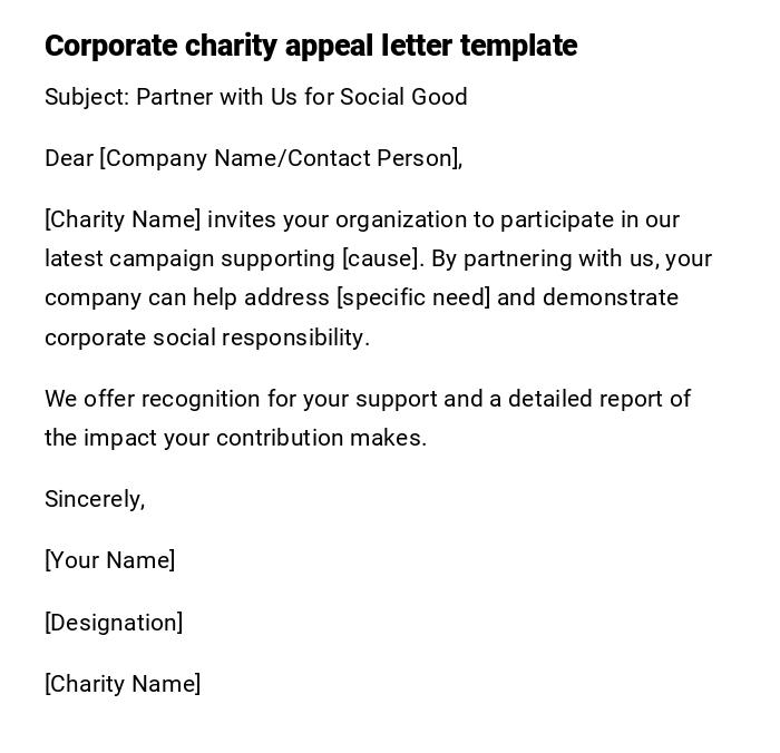 Corporate charity appeal letter template Corporate charity appeal letter template