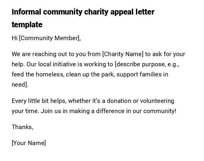 Informal community charity appeal letter template Informal community charity appeal letter template