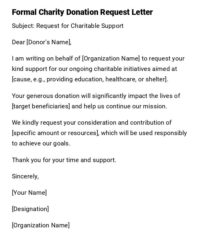 Formal Charity Donation Request Letter Formal Charity Donation Request Letter