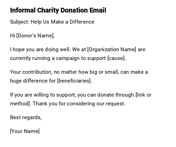 Informal Charity Donation Email Informal Charity Donation Email