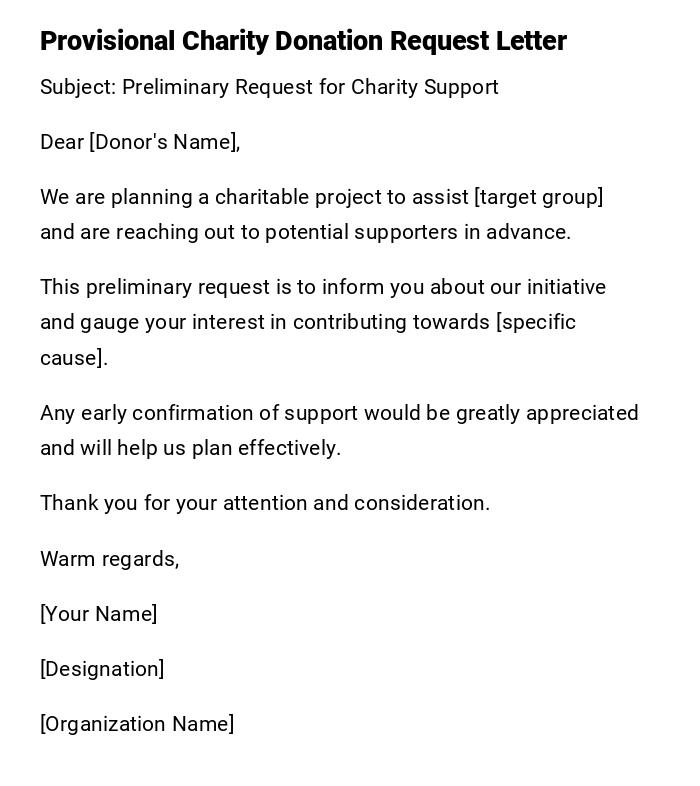 Provisional Charity Donation Request Letter Provisional Charity Donation Request Letter