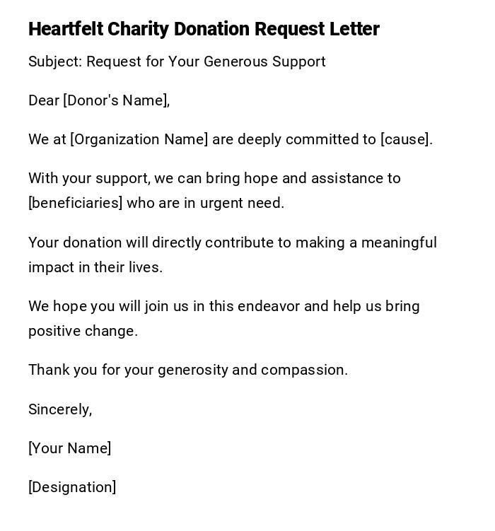 Heartfelt Charity Donation Request Letter Heartfelt Charity Donation Request Letter