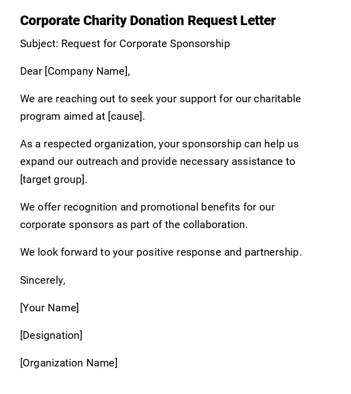 Corporate Charity Donation Request Letter Corporate Charity Donation Request Letter