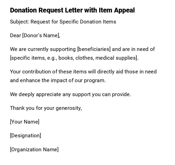 Donation Request Letter with Item Appeal Donation Request Letter with Item Appeal